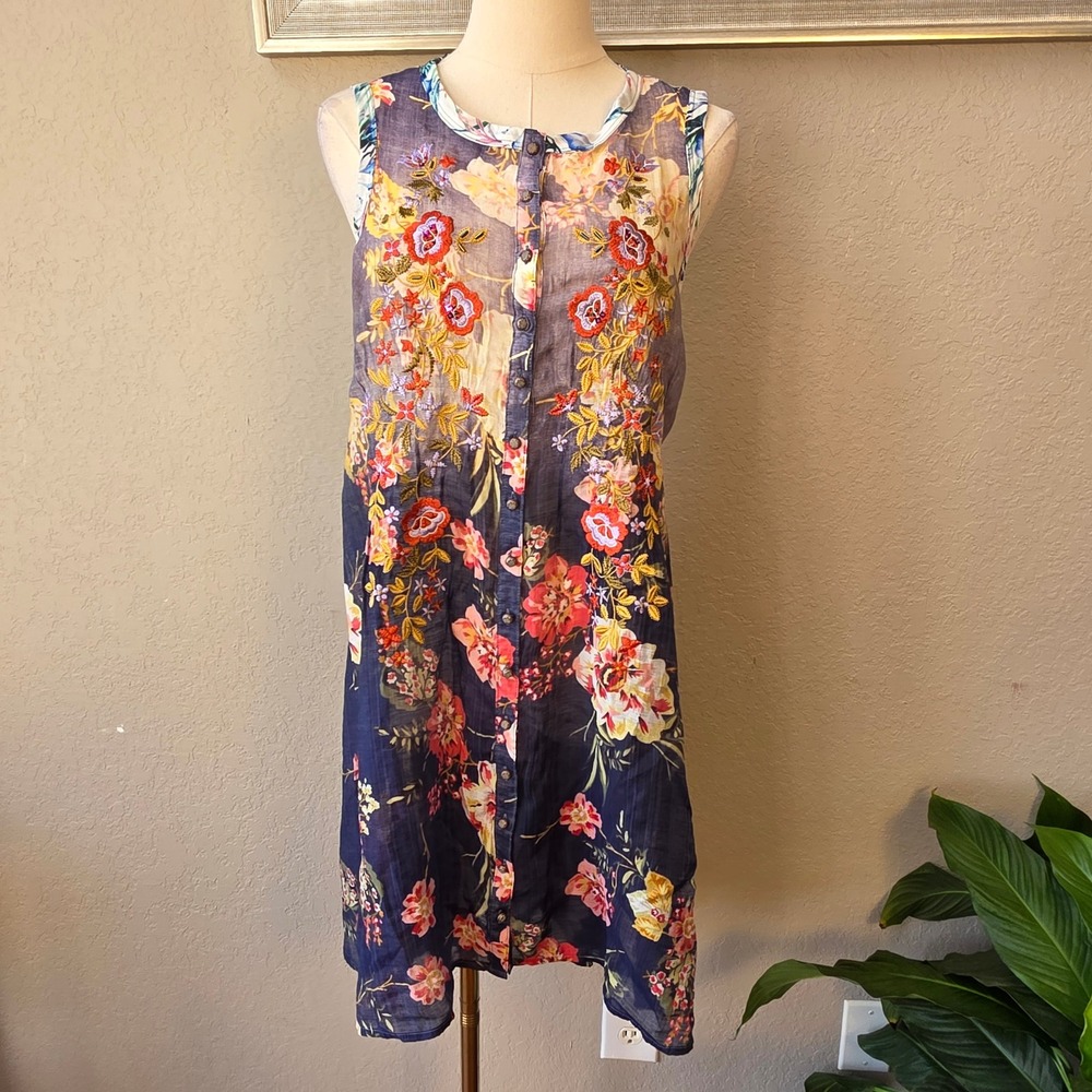 Aratta Silent Journey Floral Embroidered Sleeveless Dress Corset Lace Back S NWT